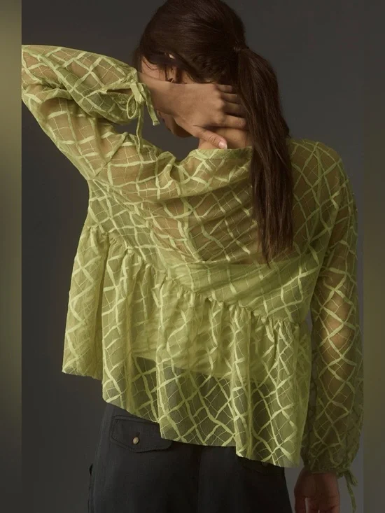 NWT Green Maeve Sheer Babydoll Layering Top - Picture 2 of 14